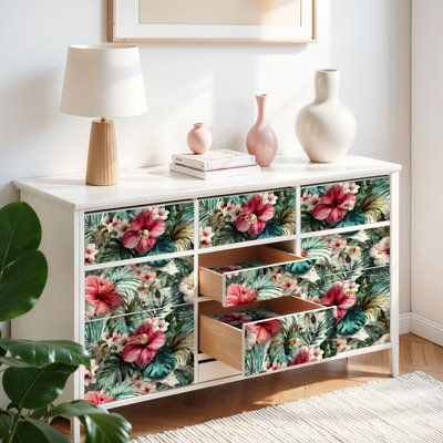 Peel and Stick Wallpaper Contact Paper Luxury Watercolor Tropical Floral Jungle Green Coastal Self Adhesive and Removable 17.7in x 118in(45x300cm)