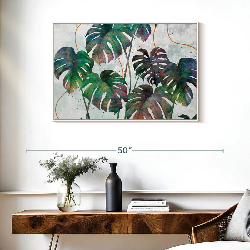 Monstera Leaves, Floating Frame White, 37" X 25"