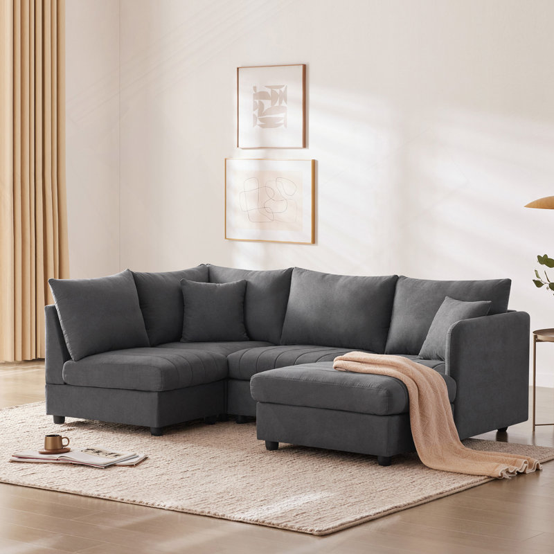 Canapé modulaire Emmilee, Coton / lin gris foncé