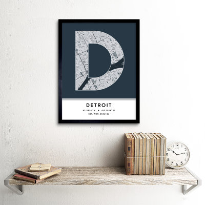 Detroit Michigan United States City Map Navy - Single Picture Frame Typography