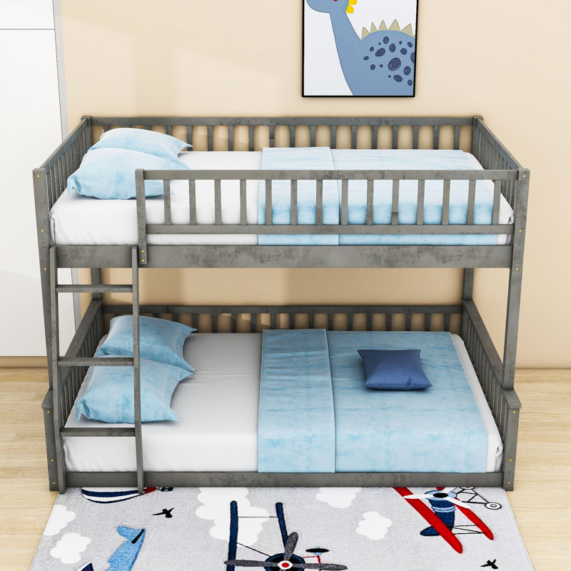 Katienne Bunk Bed With Ladder And Guardrails, Gray, Full XL Over Queen