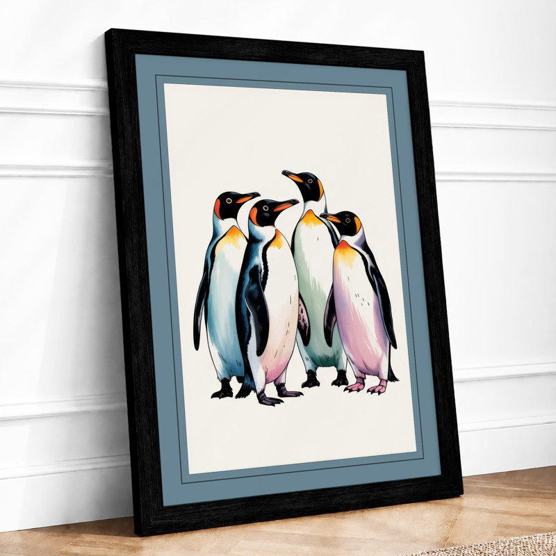 Emperor Penguins Together Coastal - Print, A1 - 84.1 x 59.4 cm, Black