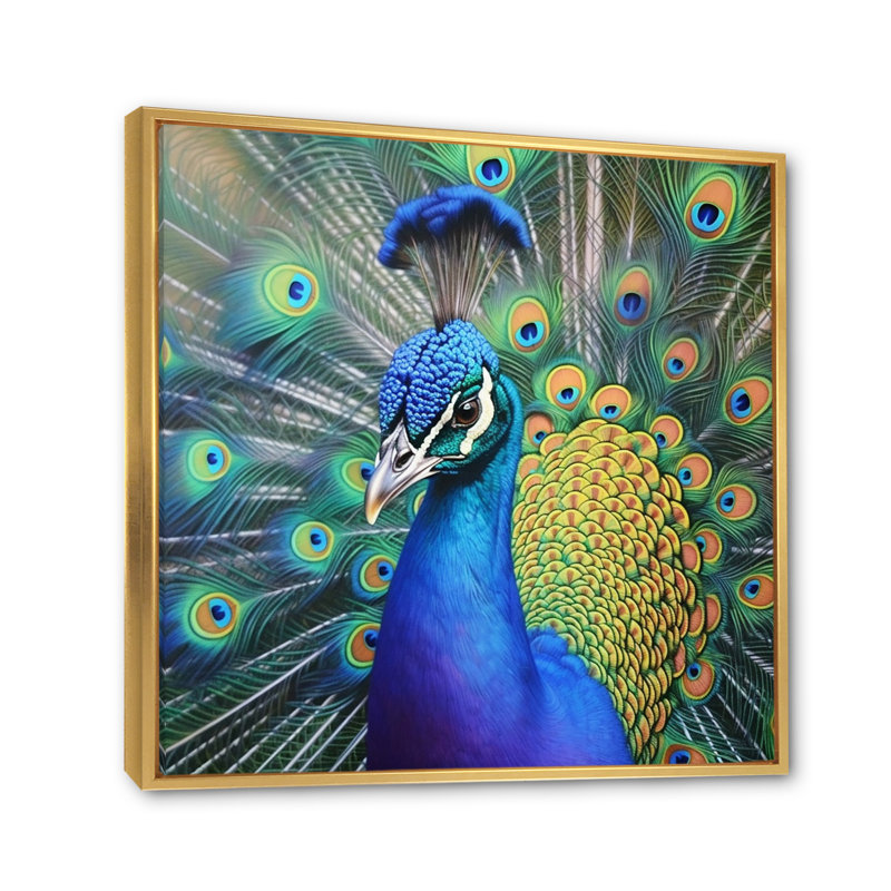 Impression sur toile Vibrant Peacock III - Animaux, H 24 po x l 24 po x P 1 po, Cadre flottant doré