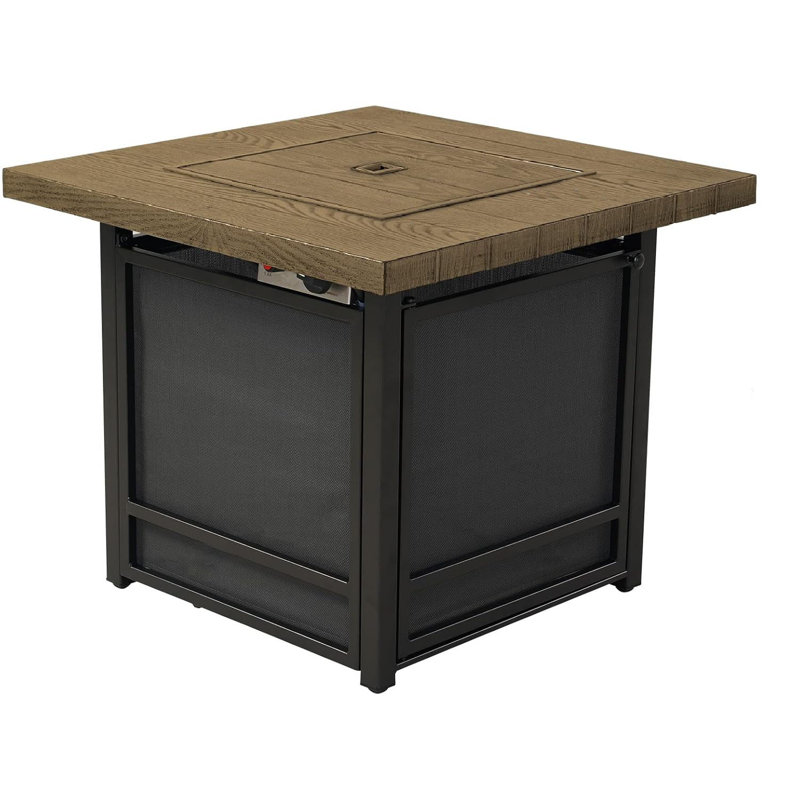 29 Inch Propane Fire Pit, Outdoor Fire Pit Wood Grain Square Smokeless Firepit Table With Sling Base, Light Brown Tabletop/Square