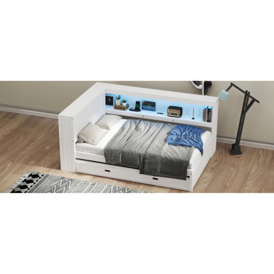 Wood Daybed With Storage, Led, And Trundle In White - Provide A Comfortable Functional Sleeping Area Trundle, , Led Simple Design Solution