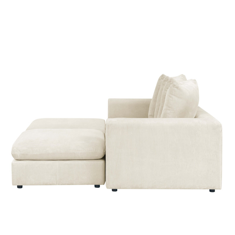 Canapé modulaire rembourré 4 pièces Bensu, Velours côtelé crème