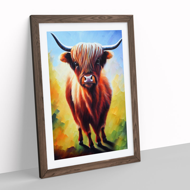 The Amazing Highland Cow - Wall Art, 66cm H x 48cm W, Walnut Framed Paper, White