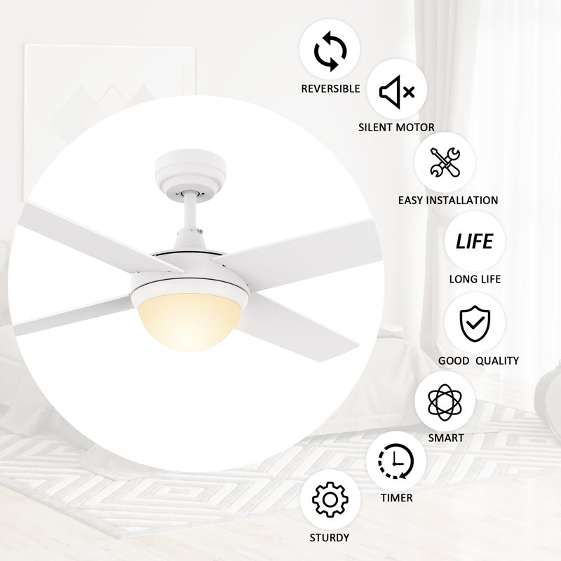 Gelsey 48'' Ceiling Fan with LED Lights, White
