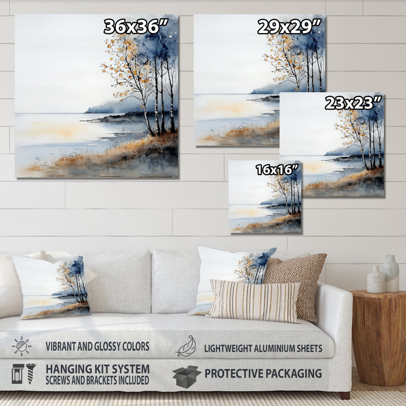 «Minimalist Beach At Dawn I» - art mural nautique en métal, reproduction métallique sur la plage, H 16 po x l 16 po