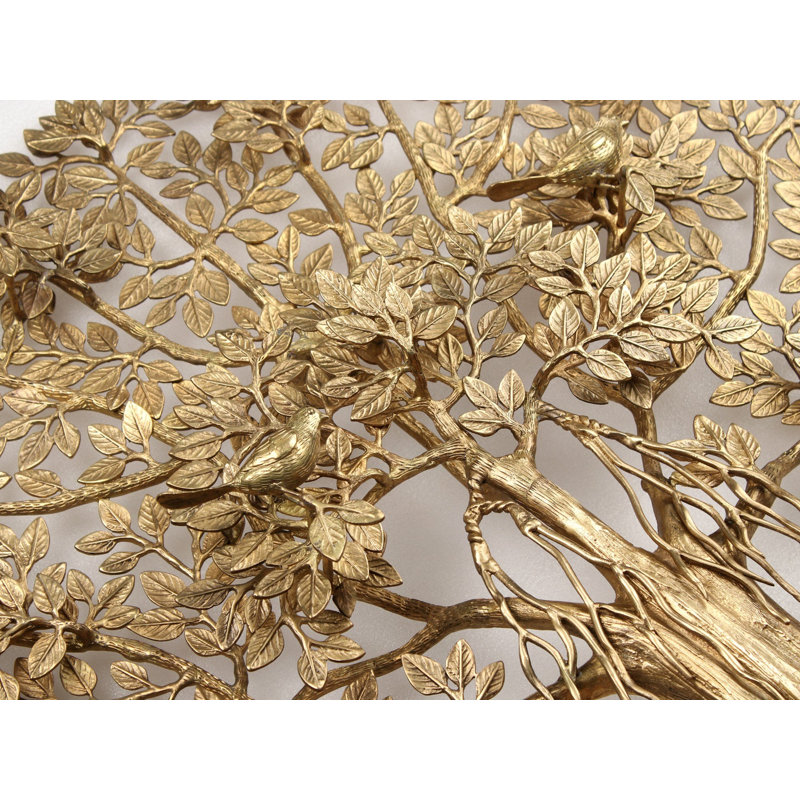 30" Handcrafted Brass Kalpavriksha Banyan Tree Wall Art – Large Golden Tree of Life Sculpture with Birds (13 kg)​