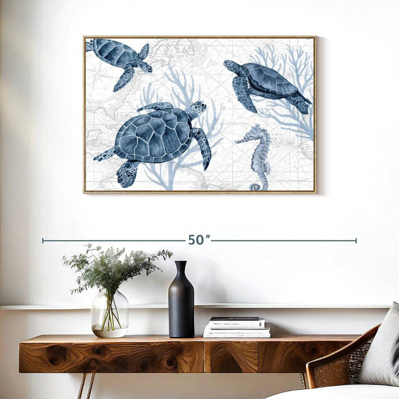 Bleu profond I sur blanc, Cadre flottant en bois naturel, 31 po x 21 po