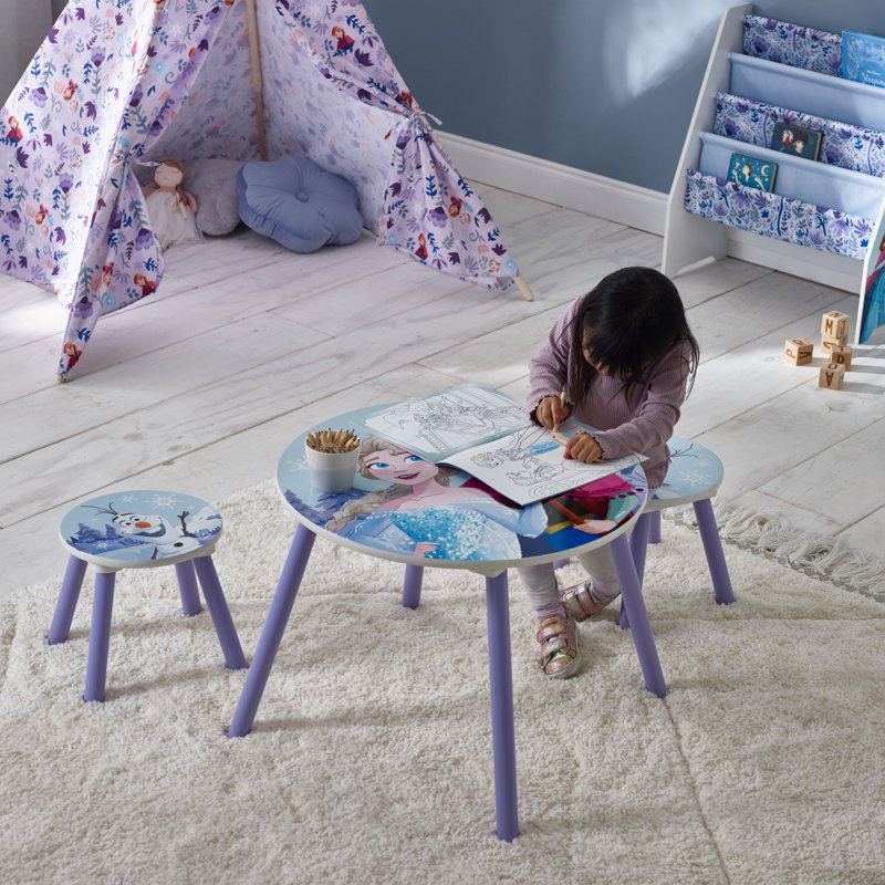 Disney Frozen Children Kids Table & Chairs (2 Stools Included) - Ideal for Arts & Crafts, Snack Time, Homeschooling, Homework & More
