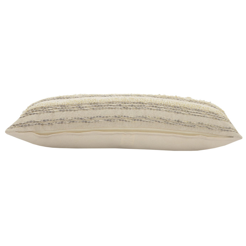Hand-Woven Cream and Gray Organic Cotton Pillow Cover