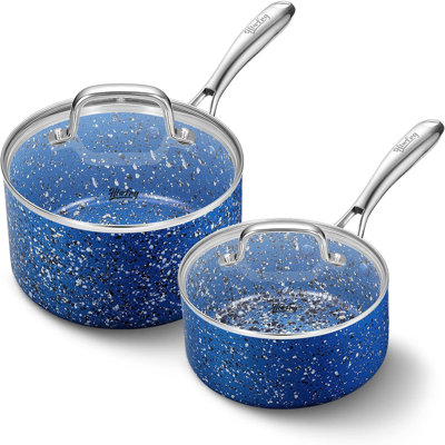 Hlafrg 1+2/2+3 Quart Nonstick Aluminum Saucepan Set With Lid, Blue/Red/Black/Gray/Brown Granite Coating