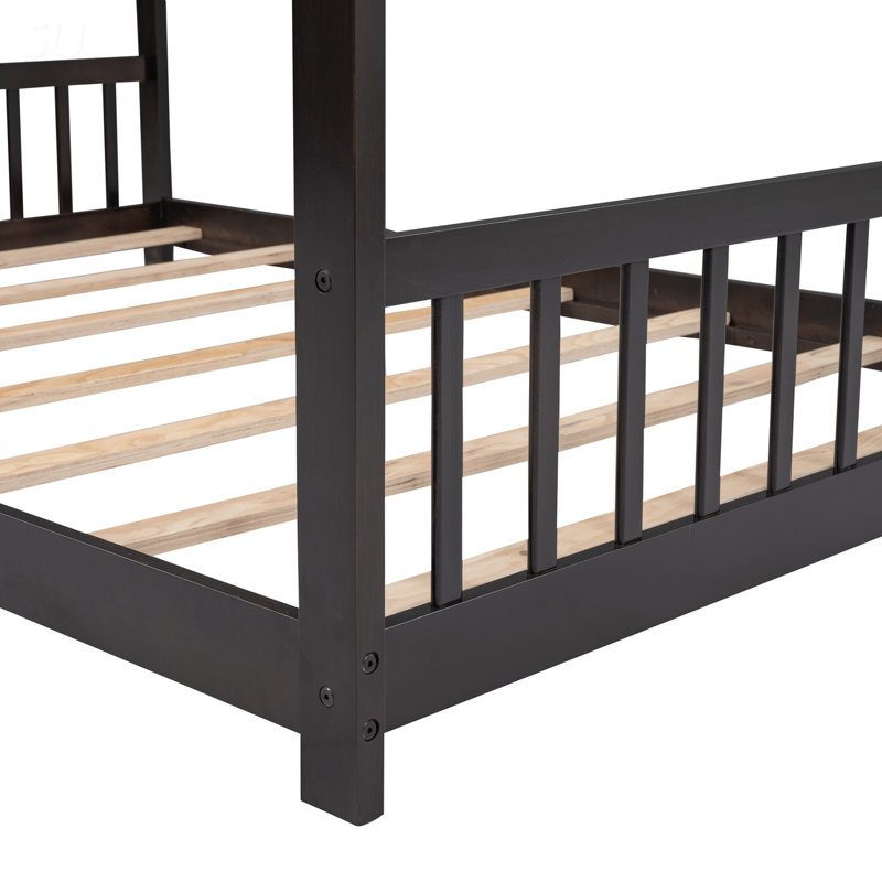 Lit double en bois, Noir, Full