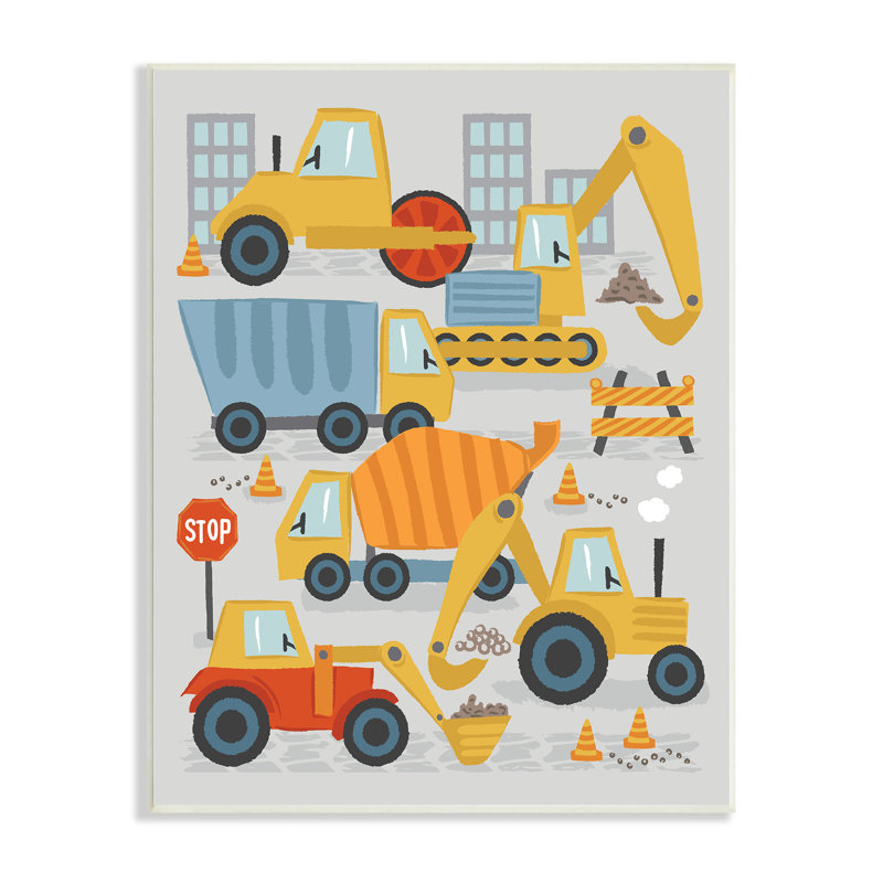 «Construction Engins Bulldozing Buildings», cônes de circulation, art mural surdimensionné par Lisa Perry, L 13 po x H 19 po
