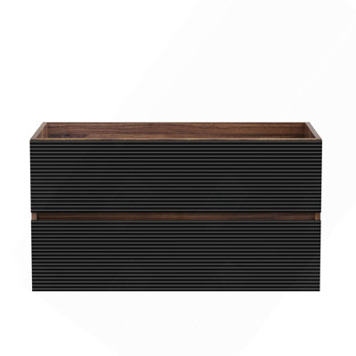 36" Walnut Bathroom Vanity with Soft Black Drawers Without Sink, Wall Mounted Floating Bathroom Cabinet for Modern Bathroom