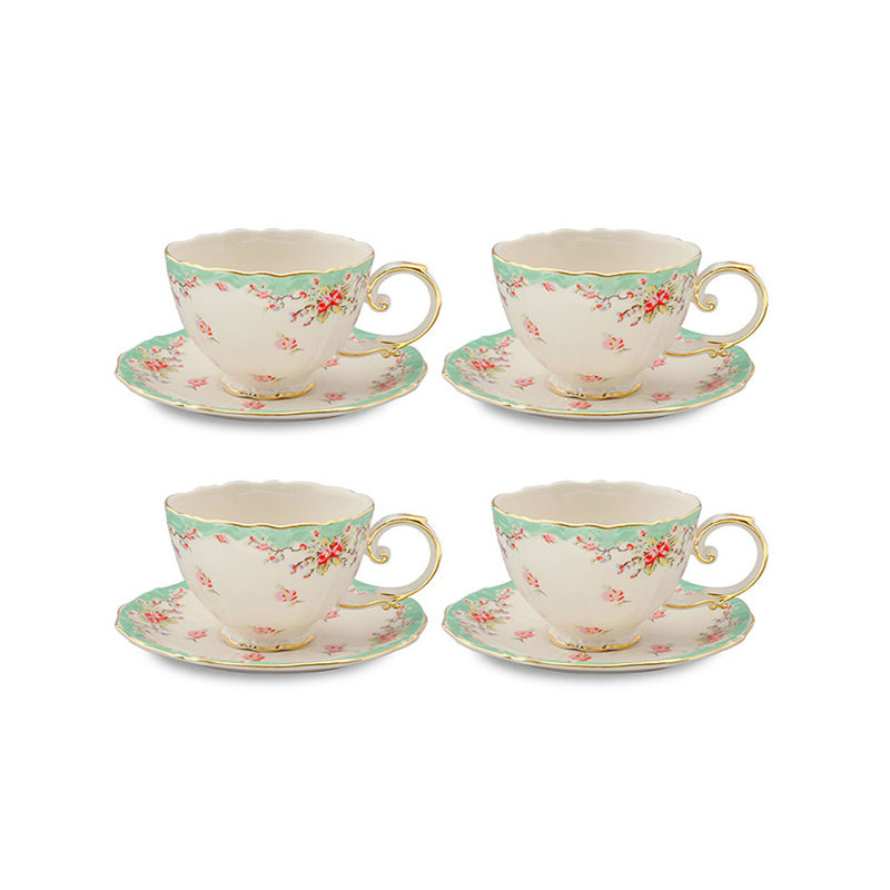 Porcelaine verte rose 7 oz Grace Teaware Tasse à thé et soucoupe