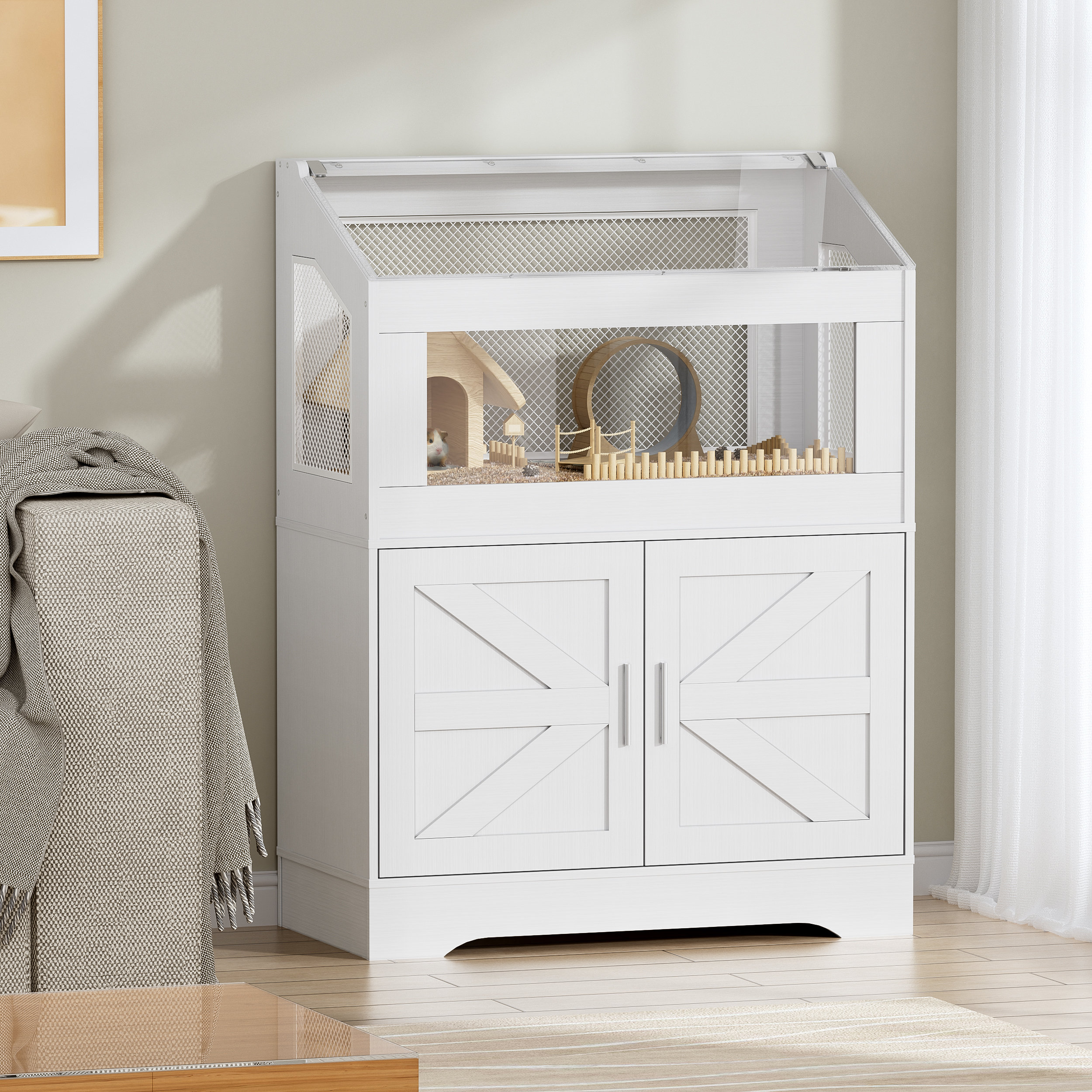 Tucker Murphy Pet™ Ezan Hamster Cage with Storage Cabinet, Small Animal ...