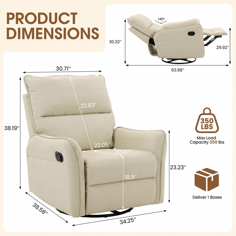 Fauteuil inclinable pivotant en cuir beige, Mélange de polyester beige
