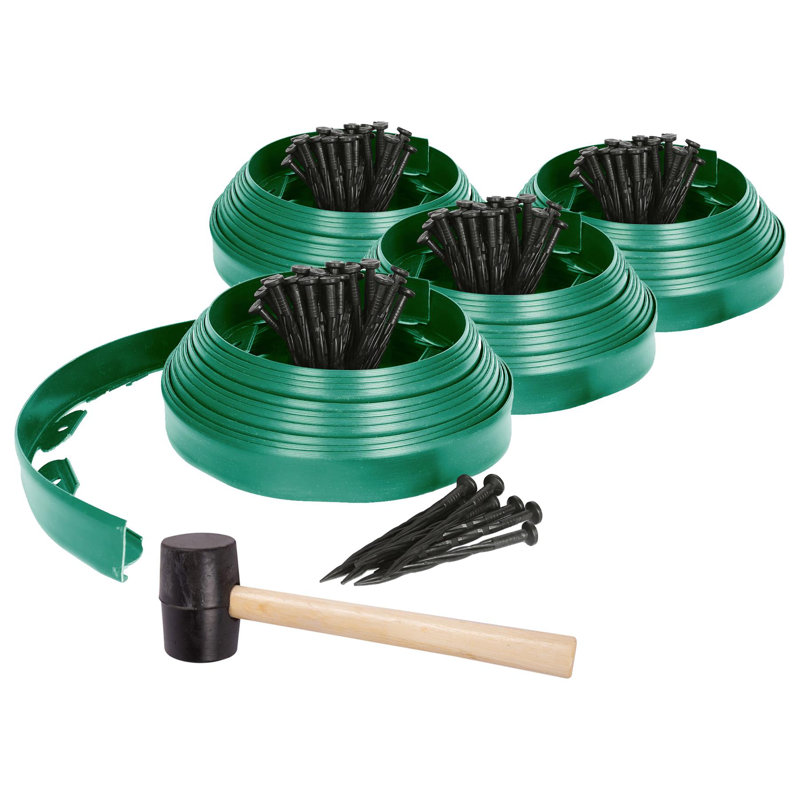 Harbour Housewares Garden Edging Kit 40m x 4cm Plastic Lawn Border with 160 Pegs & Mallet, Green