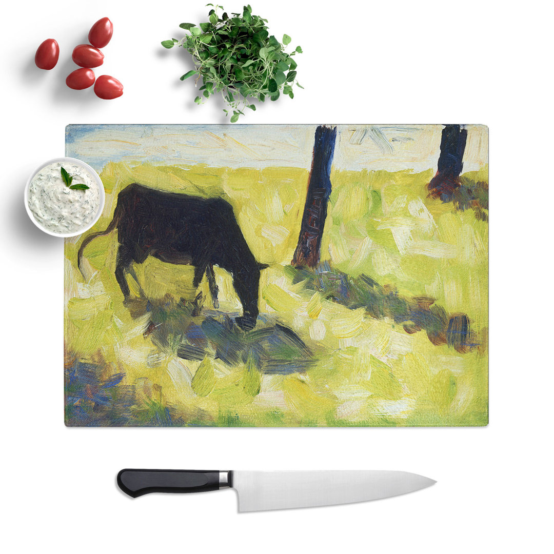 Black Cow in a Meadow by Georges Seurat Chopping Board