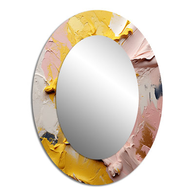 Célébration de la destinée abstraite, peinture or rose - grand miroir mural ovale sur métal