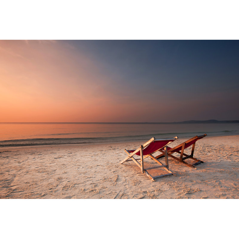 Two Beach Chairs by Swongpiriyaporn - Wrapped Canvas Print, 30cm H x 46cm W