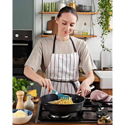 Cuillère à spaghetti et pince à pâtes, fourchette de service antiadhésive en silicone avec dents et poignée en acier inoxydable, pince à nourriture pour nouilles