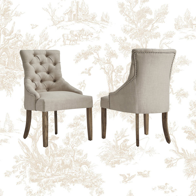 Dukinfield Upholstered Side Chair, Heathered Beige Linen, Brown