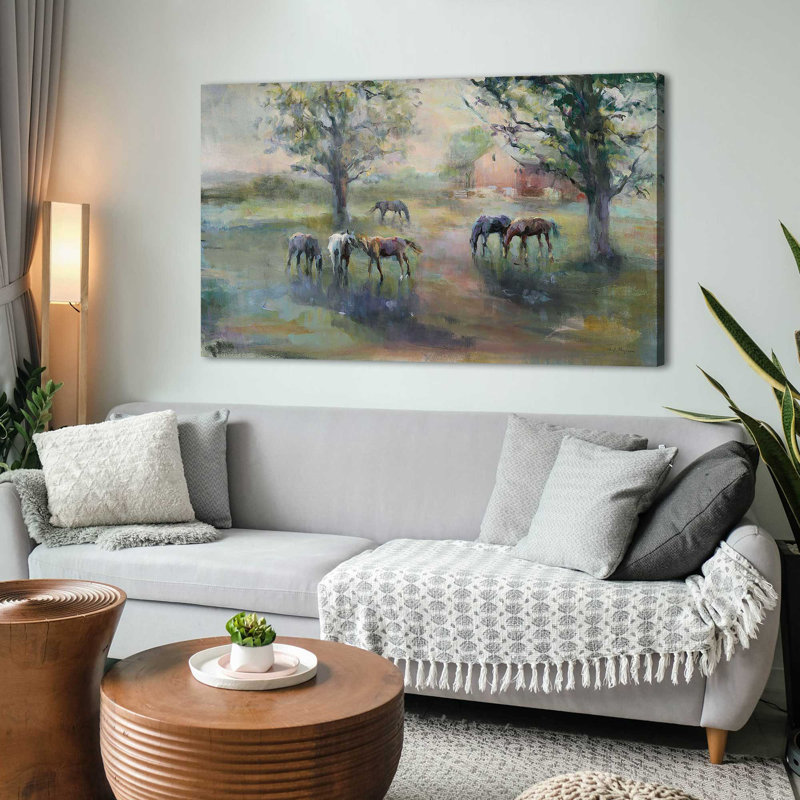 Lever du jour à la ferme par Marilyn Hageman - Peinture, Toile tendue, H 24 po x l 40 po x P 1,5 po