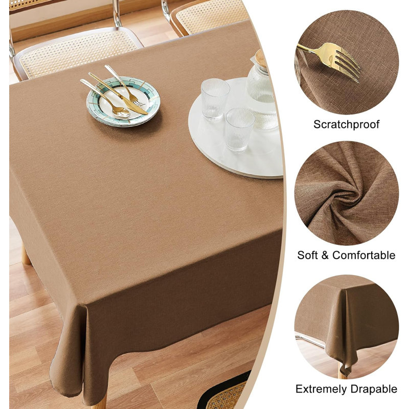 Textured Tablecloth Round 60 Inch Waterproof Spill-Proof Wipeable Table Cloth Wrinkle Free Circle Dining Table Cover,Coffee