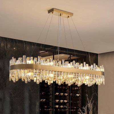 Modern Crystal Chandelier With K9 Crystals, Adjustable Flush Mount Ceiling Light For Dining Room, Kitchen Island, Bar, 2-Tier Raindrop Design, Dimmable 3-Color Lighting