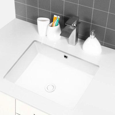 Lavabo de salle de bain encastré en céramique Stain - 21,98 po x 15,96 po, blanc, conception pratique pour salle de bain avec trop-plein 22 po x 15,5 po x 7 po, matériau