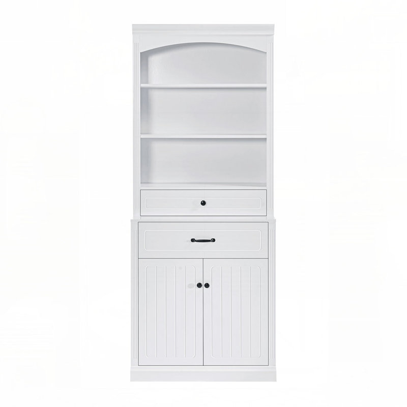 Bathroom Storage Cabinet with Two Doors, Drawers, Adjustable Shelf & Three Open Shelves