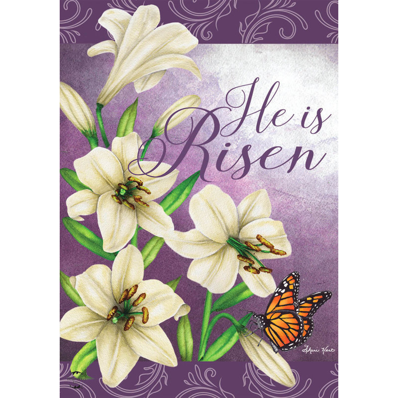 Drapeau de jardin He Is Risen Lilies Duard, Blanc/mauve