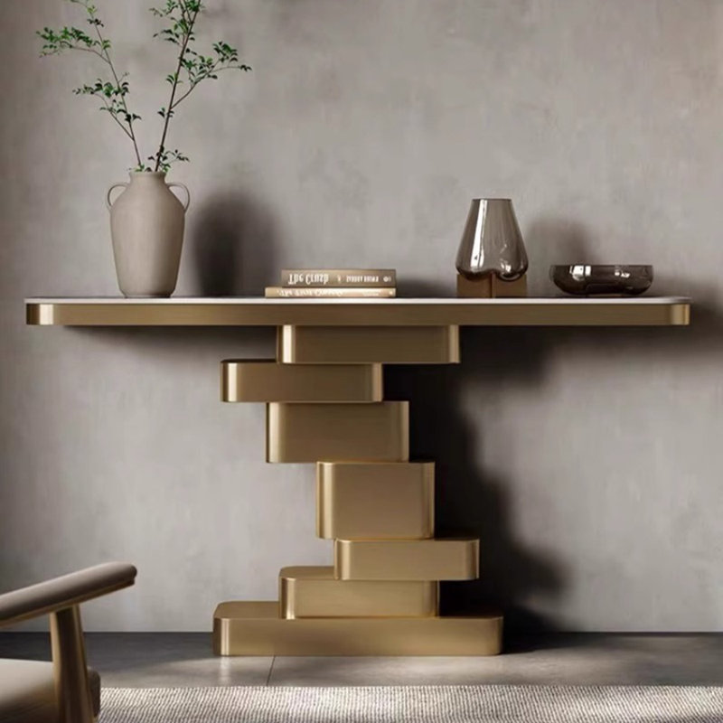 Console simple de style italien, H 33,5 po x l 47,2 po x P 13,8 po, Doré