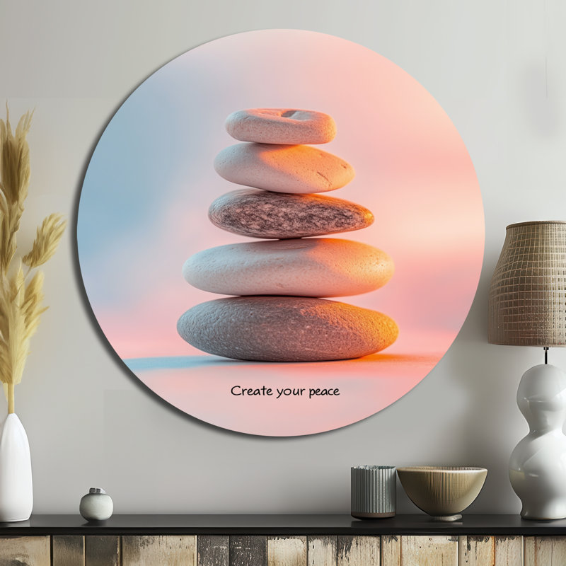 "Create You Peace - Spiritual Stone", art mural rond en métal, L 16 po x H 16 po