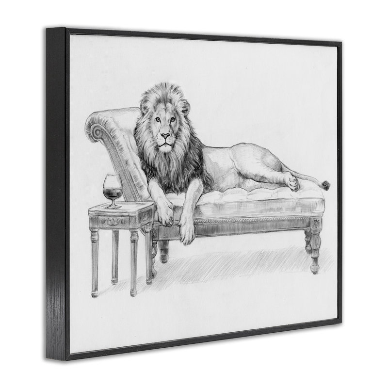 «Lounging Beast Lion», estampe numérique, design par Victoria Barnes, H 24 po x l 30 po, Giclée encadrée noir minuit