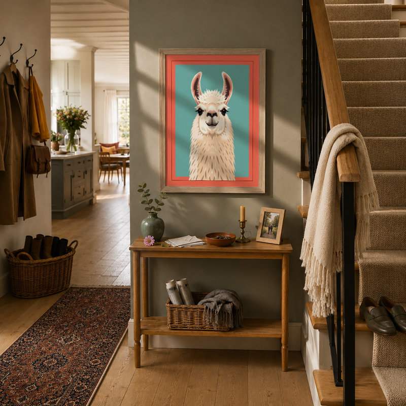 Serene Llama Modern - Framed Print, A1 - 84.1 x 59.4 cm, Oak