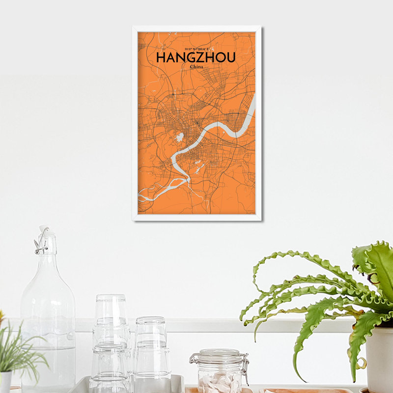 Impression sur la carte de la ville de Hanghang, H 17 po x l 11 po, Orange / gris