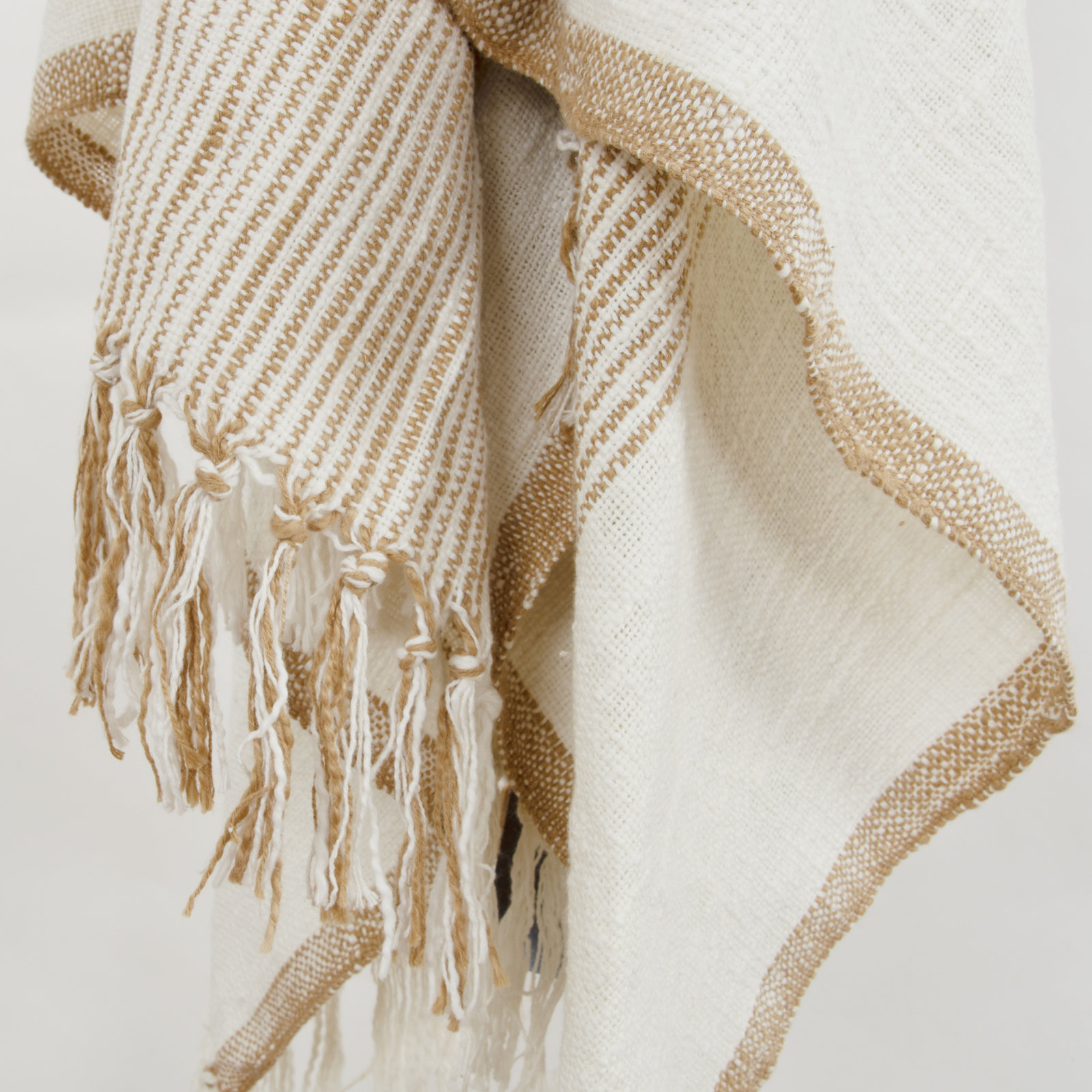 Hopkins Cotton Hand Woven Throw Blanket, Ivory/Camel