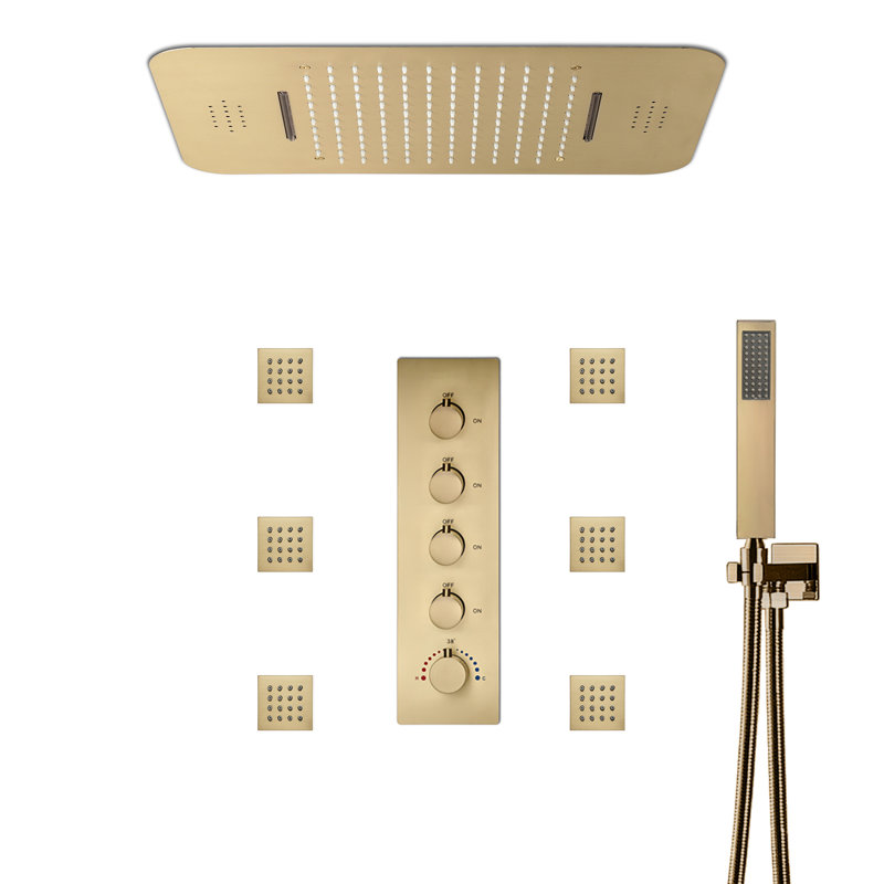 Thermostatic All-In-One Kit with Rough in-Valve, Brushed Gold
