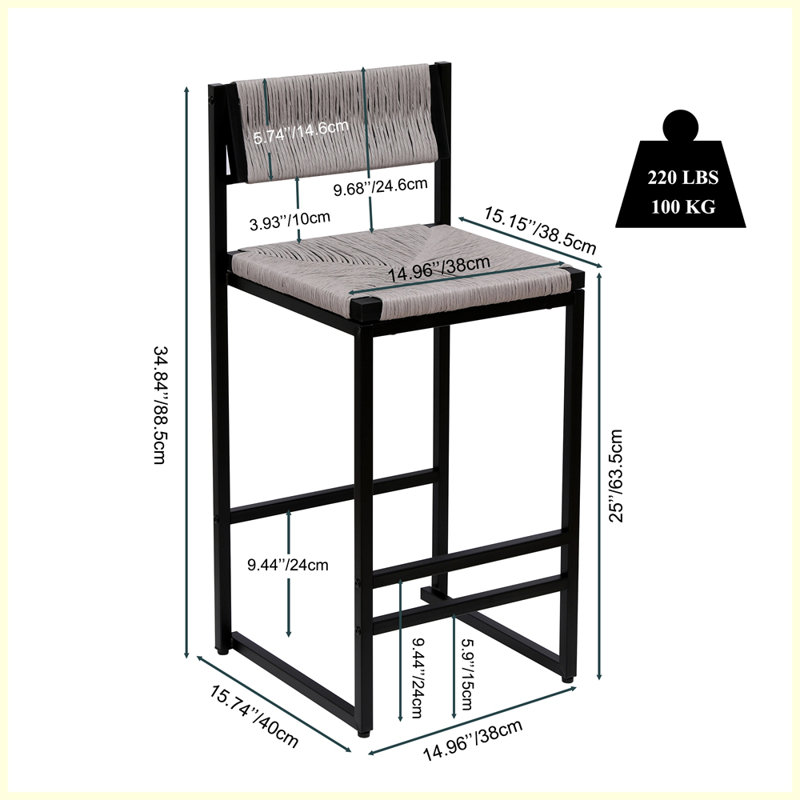 Modern Set of 2  Bar Stools with footrest for Kitchen Island, Gray