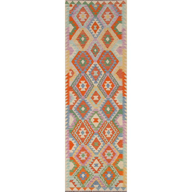 Tapis de couloir oriental réversible en laine Kilim 3 x 10