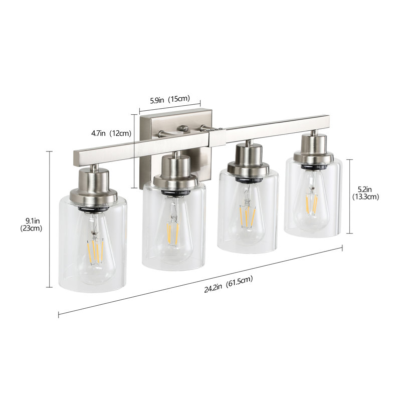 4- Modern Bathroom Vanity Lamp - Brushed Nickel Finish With Clear Glass Shade For & Dressing And Shades, Brushed Nickel