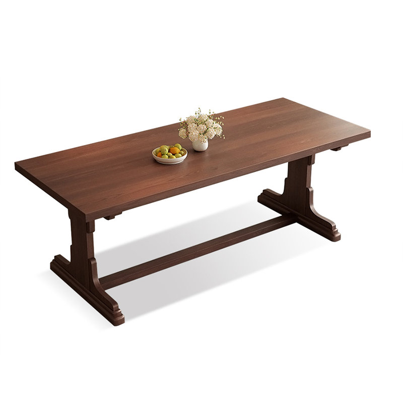 Nut-brown Rectangular Solid Wood Dining Table, 29.53”H x 62.99”L x 27.56"W