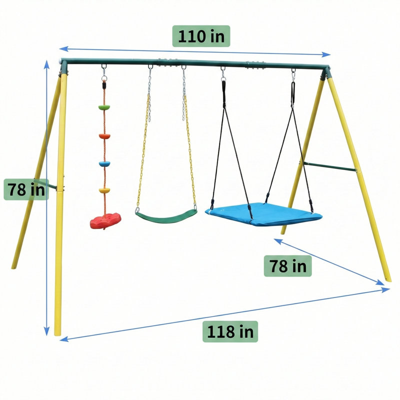 Ensemble de balançoire 3 en 1 comprenant une balançoire à ceinture, une balançoire à soucoupe et une corde d'escalade