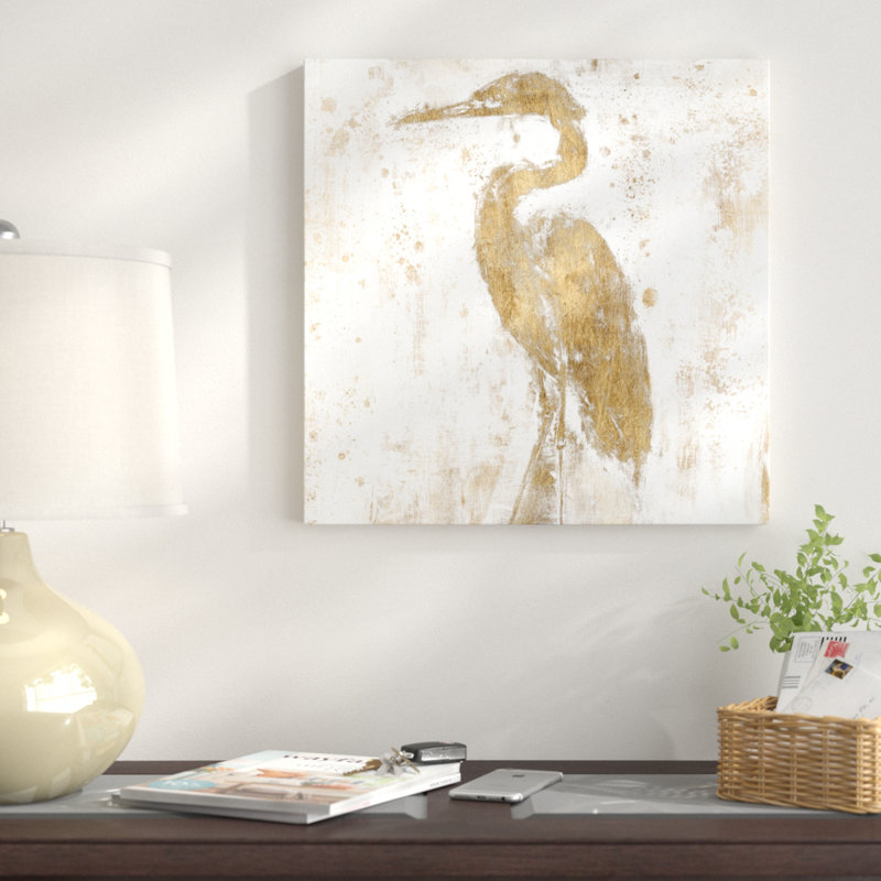 « gilded héron ii », reproduction d’art sur toile, H 26 po x l 26 po x P 1,5 po