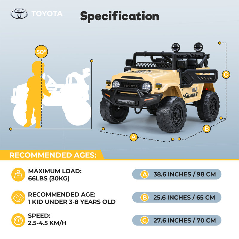 12 Volt Toyota FJ Cruiser Battery Powered Ride on Toy Car All-Terrain Vehicles with Remote Control, Beige